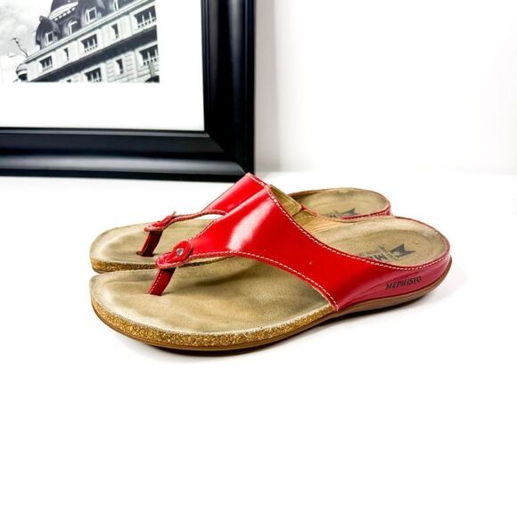 Mephisto Helen Red Leather Cork Sandals Women’s Size 40 (US 9) - Picture 1 of 9